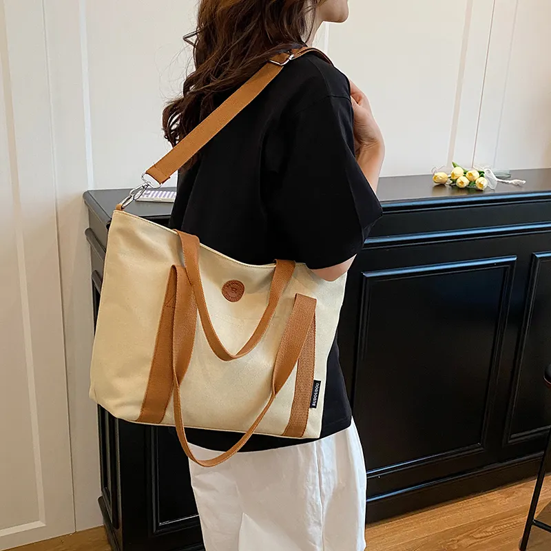 GOBLIN SHARKS 1759 Canvas Bag, Shoulder Bag Medium Size Unisex White/Khaki/Green/Dark Gray-12