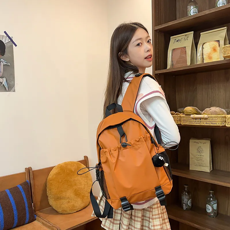 GOBLIN SHARKS 1759 Laminated Oxford Cloth Backpack Large Size Unisex Orange/Khaki/Black/Gray/Pea Green-35