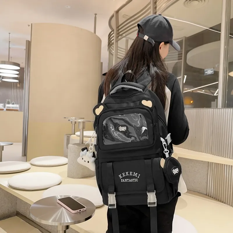 GOBLIN SHARKS 1759 Nylon Backpack Women's White Khaki/Black/Blue With Pink/Purple With Blue-8