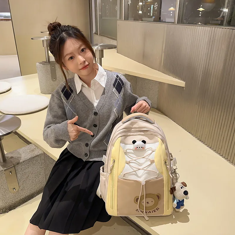 GOBLIN SHARKS 1759 Nylon Backpack Regular Unisex Khaki/White/Pink/Blue-5
