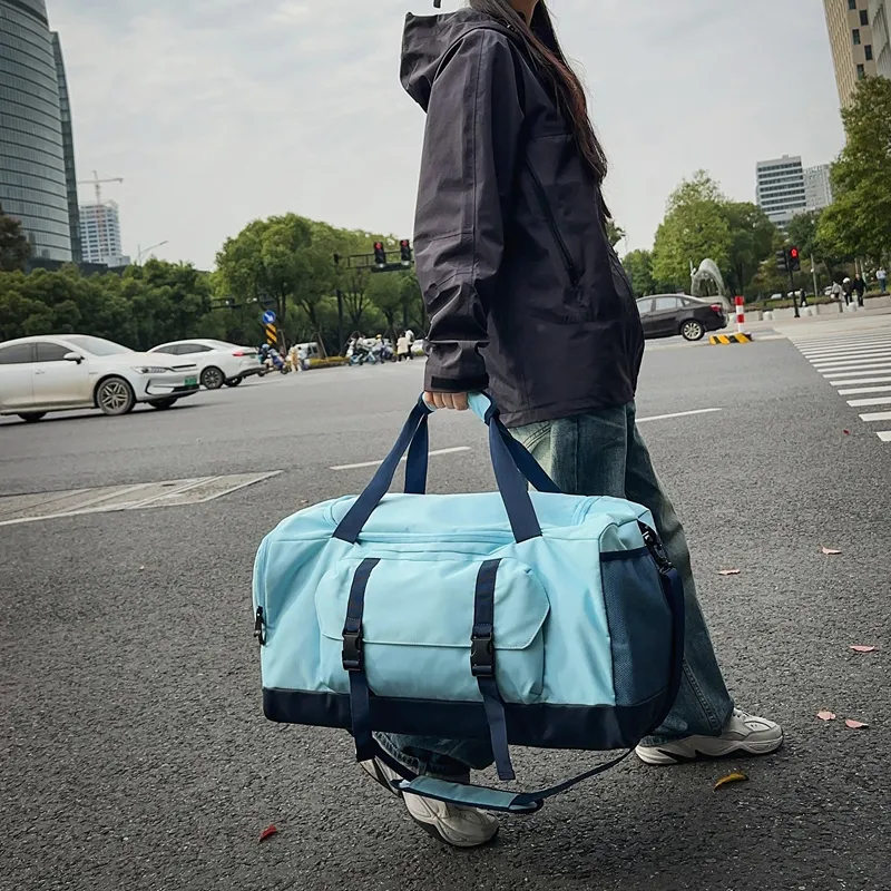 GOBLIN SHARKS 1759 Nylon Gym Bag Large Size Unisex Black/Dark Blue/Light Blue-15