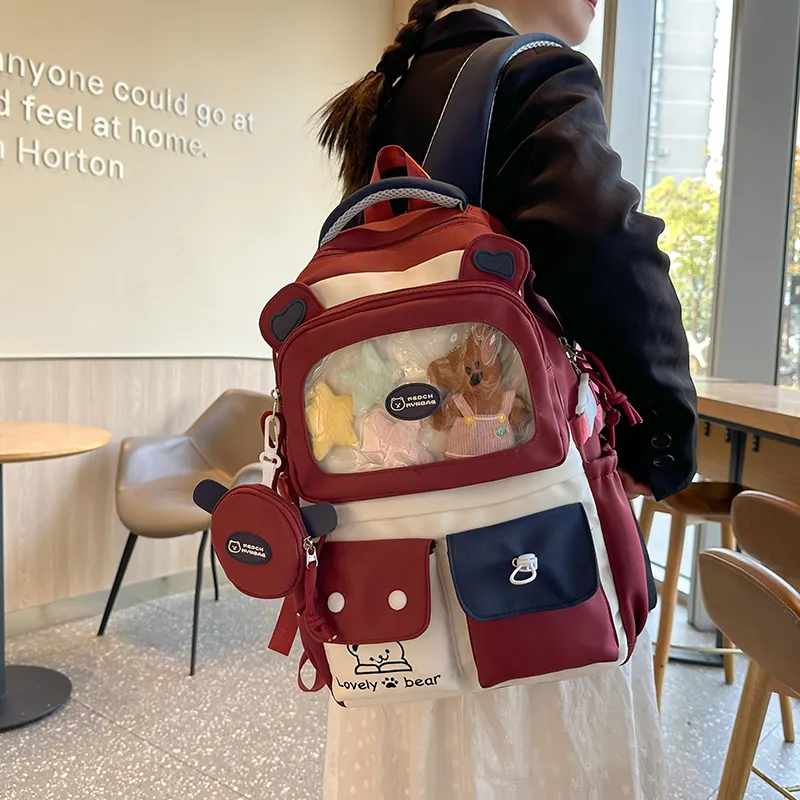 GOBLIN SHARKS 1759 Nylon Backpack Large Size Unisex Khaki/Red Blue/Black-8