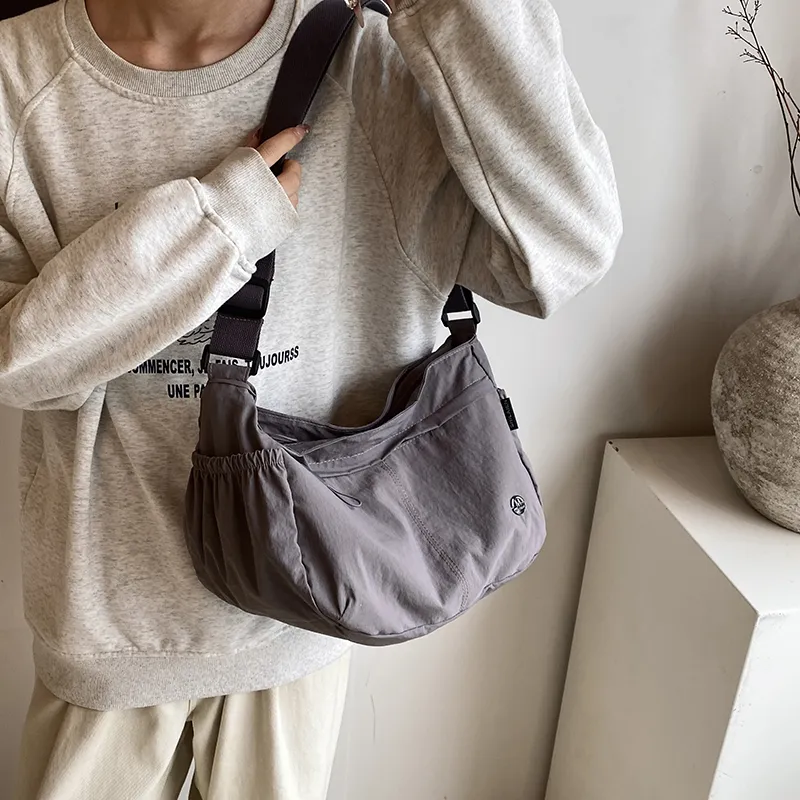 GOBLIN SHARKS 1759 Nylon Shoulder Bag Crossbody Bag Medium Size Unisex Khaki/Green/Purple Black-11