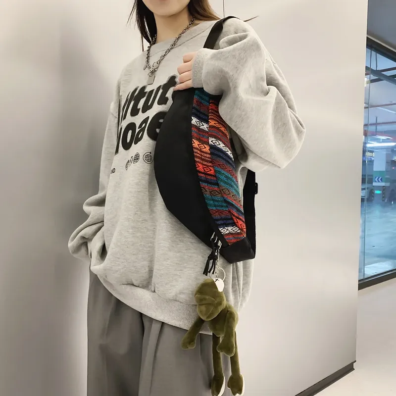 GOBLIN SHARKS 1759 Knitted Fabric Patched With Oxford Sling Bag Regular Unisex Black/Blue/Green-4
