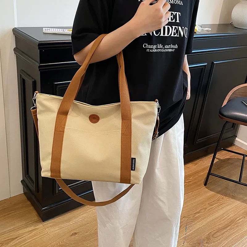 GOBLIN SHARKS 1759 Canvas Bag, Shoulder Bag Medium Size Unisex White/Khaki/Green/Dark Gray-8