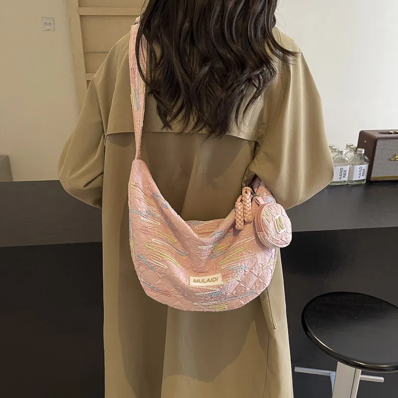GOBLIN SHARKS 1759 Fabric Shoulder Bag Unisex Ecru/Pink/Black-7