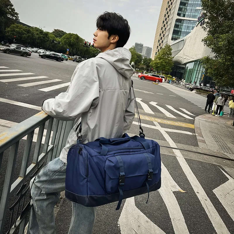 GOBLIN SHARKS 1759 Nylon Gym Bag Large Size Unisex Black/Dark Blue/Light Blue-12