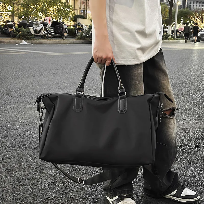 GOBLIN SHARKS 1759 Nylon Spell PU Travel Bag 40L Unisex Black/Khaki/Gray-1