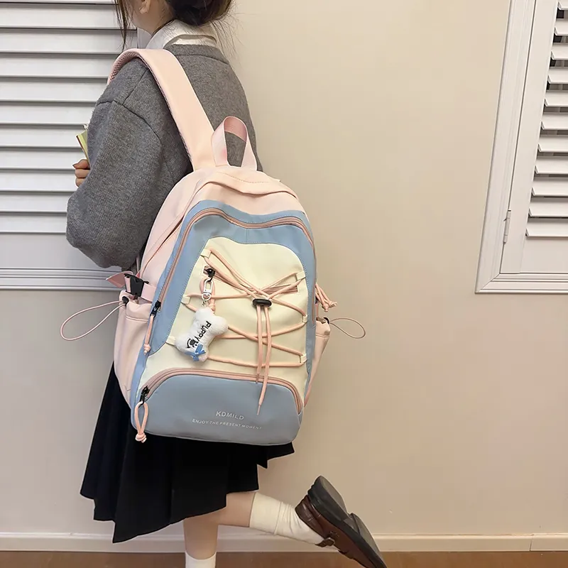 GOBLIN SHARKS 1759 Nylon Backpack Regular Unisex Pink/Black/Light Green/Light Yellow/Dark Gray-5