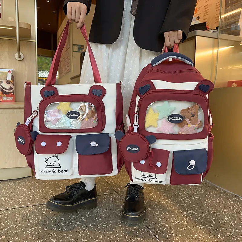 GOBLIN SHARKS 1759 Nylon Backpack Large Size Unisex Khaki/Red Blue/Black-21