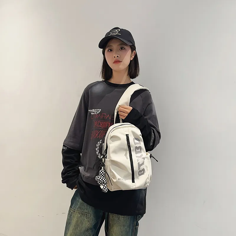 GOBLIN SHARKS 1759 Nylon Shoulder Bag Crossbody Bag Backpack Sling Bag Unisex White/Black-5
