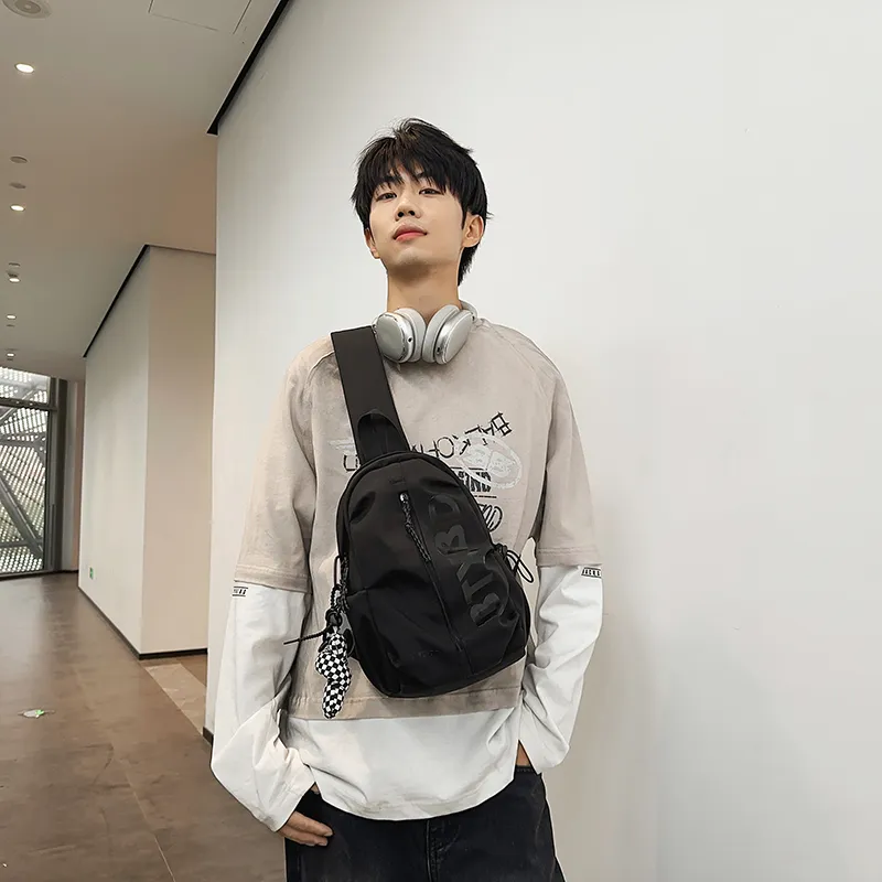 GOBLIN SHARKS 1759 Nylon Shoulder Bag Crossbody Bag Backpack Sling Bag Unisex White/Black-12