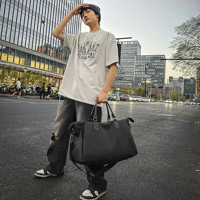 GOBLIN SHARKS 1759 Nylon Spell PU Travel Bag 40L Unisex Black/Khaki/Gray-2