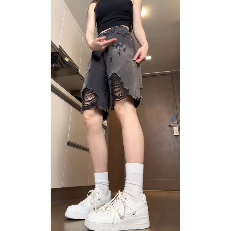 TESTUNG Denim Shorts Unisex Black-4