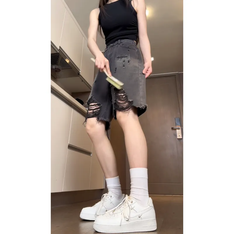 TESTUNG Denim Shorts Unisex Black-6