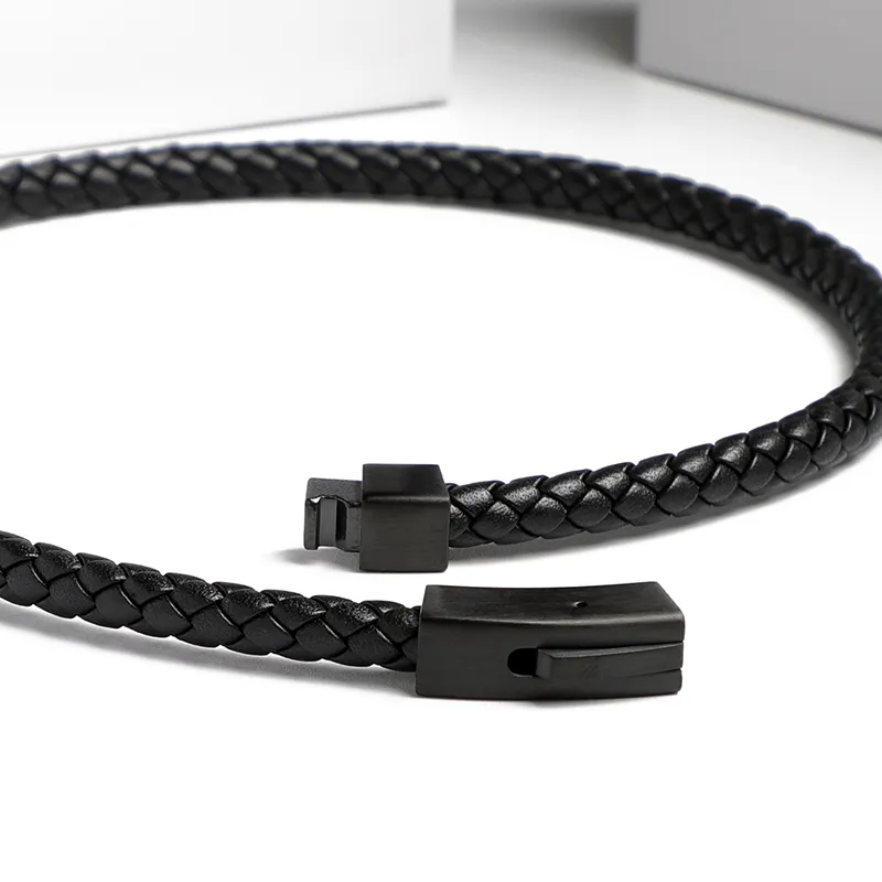 TUBAOSHU Cow Leather Wristbands Men's Black-2