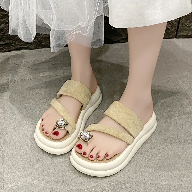 KLAOSD Rubber Sole Rhinestone Odor Resistant Slip Resistant Abrasion Resistant Slide Slippers Women's-3