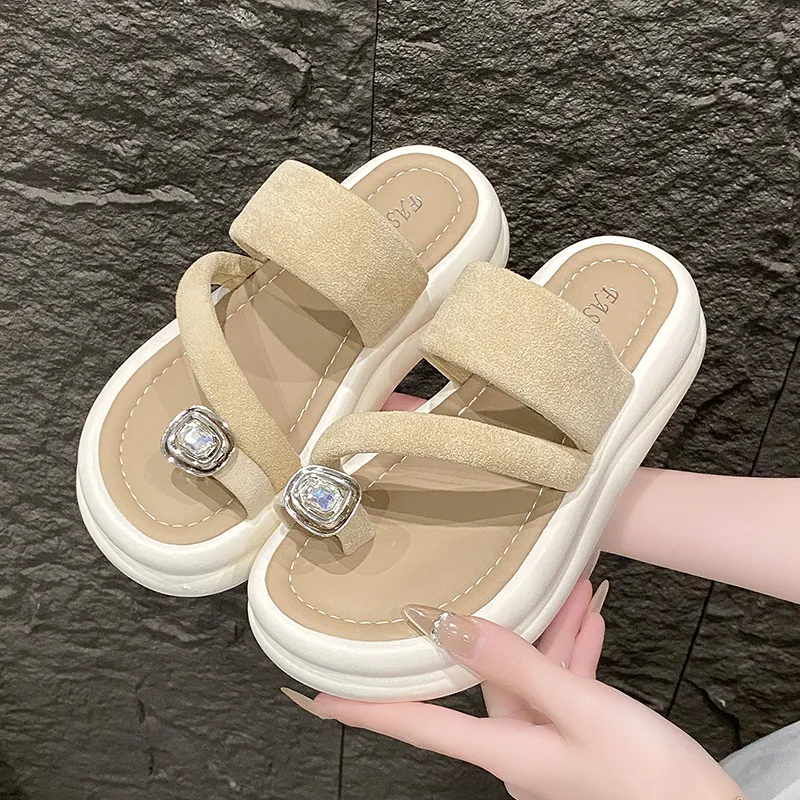 KLAOSD Rubber Sole Rhinestone Odor Resistant Slip Resistant Abrasion Resistant Slide Slippers Women's-1