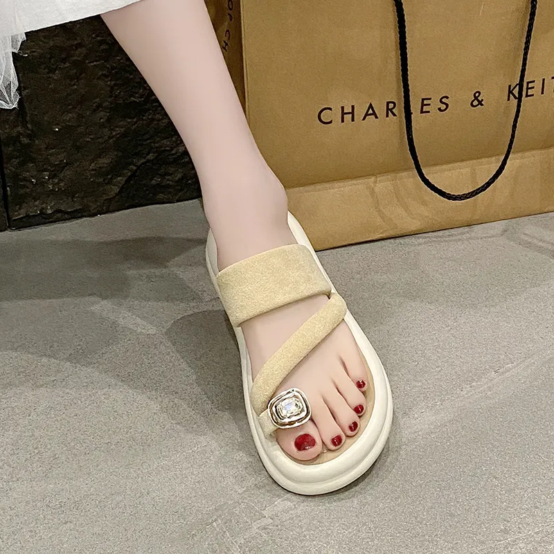 KLAOSD Rubber Sole Rhinestone Odor Resistant Slip Resistant Abrasion Resistant Slide Slippers Women's-4