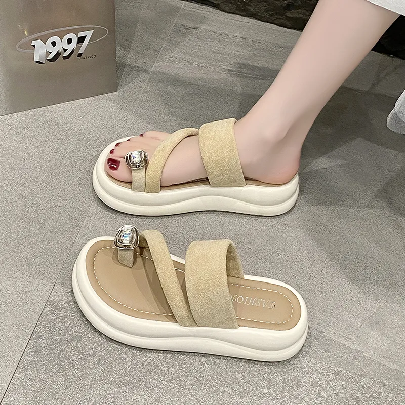KLAOSD Rubber Sole Rhinestone Odor Resistant Slip Resistant Abrasion Resistant Slide Slippers Women's-2
