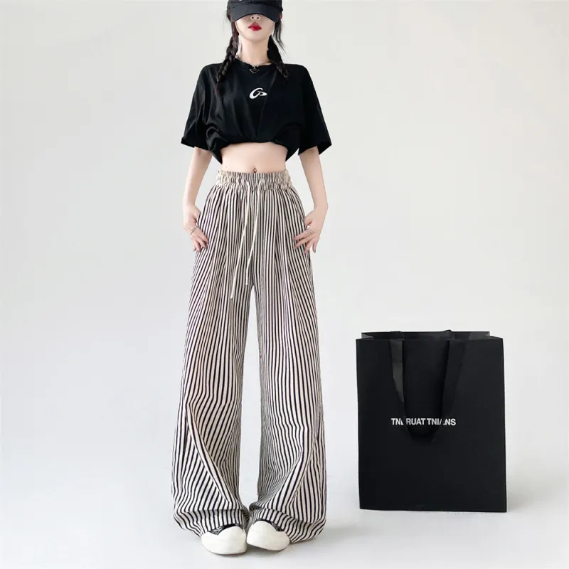 Si Bei'er Casual Pants Women's Black White Vertical Stripes-6