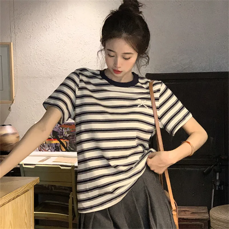Si Bei'er Set in Sleeve T Shirt Women's Stripes-1