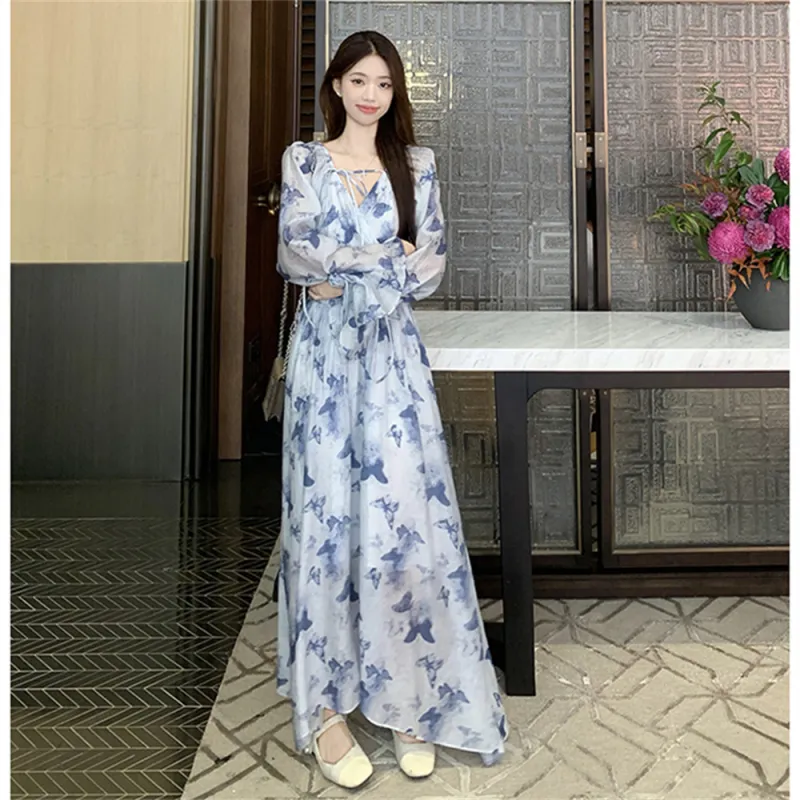 Si Bei'er Long-Sleeved Dresses Women's Blue-1