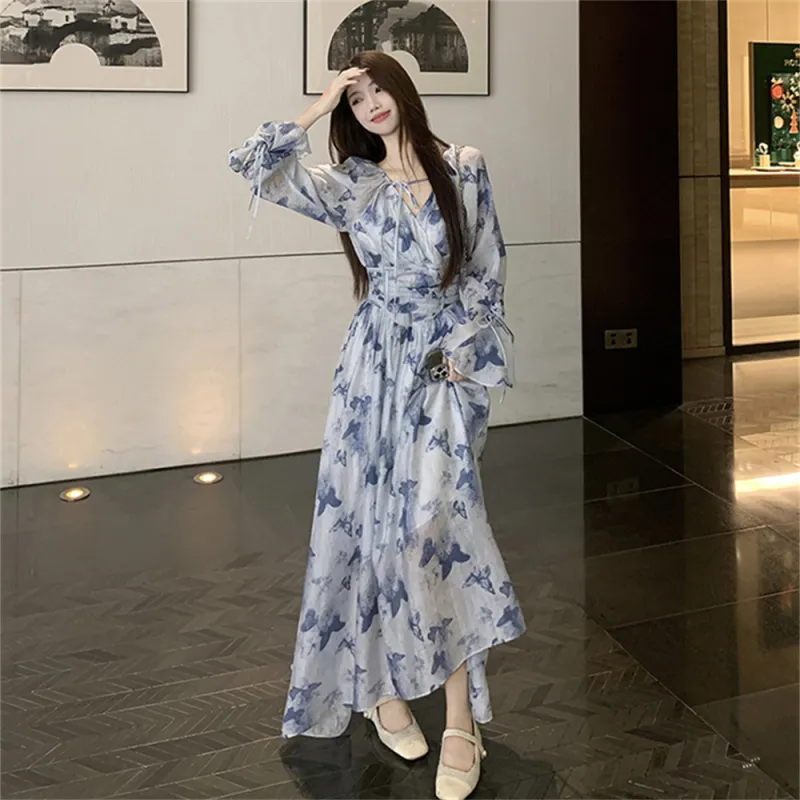 Si Bei'er Long-Sleeved Dresses Women's Blue-2