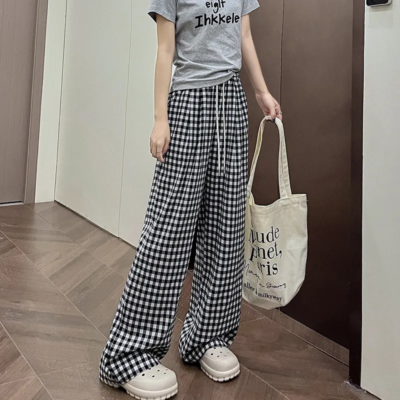 Si Bei'er Casual Pants Women's Black White Plaid-10
