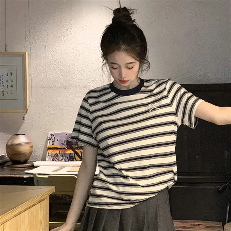 Si Bei'er Set in Sleeve T Shirt Women's Stripes-2