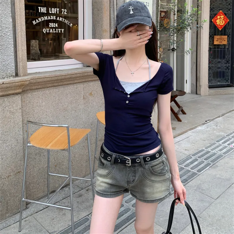 Si Bei'er T Shirt Women's Navy Blue-1