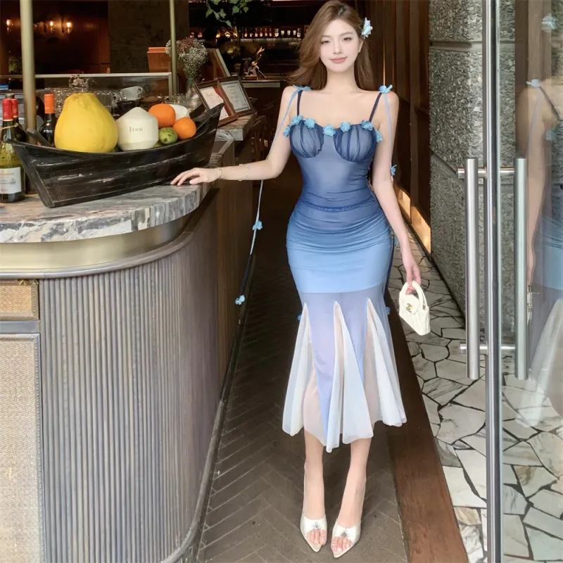 Si Bei'er Slip Dresses Women's Blue Dress-1