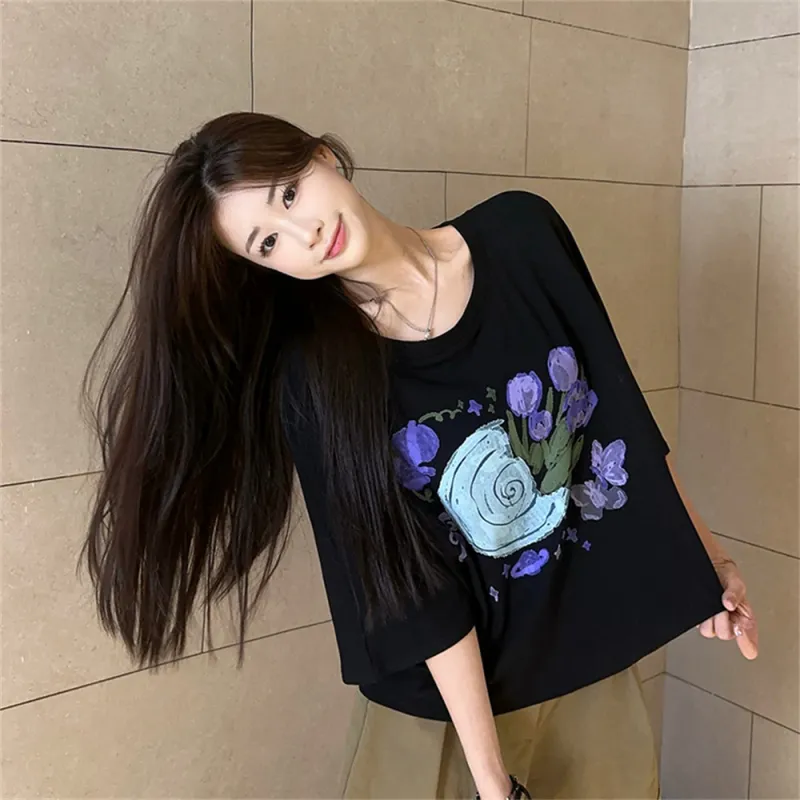 Si Bei'er Drop Shoulder Sleeve T Shirt Women's-3