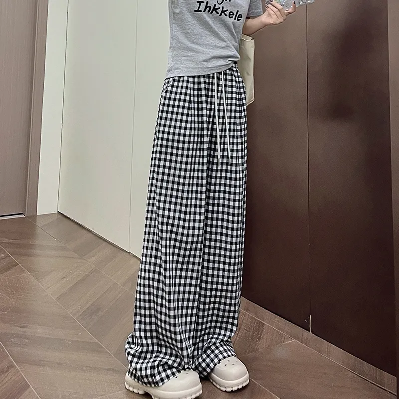 Si Bei'er Casual Pants Women's Black White Plaid-1
