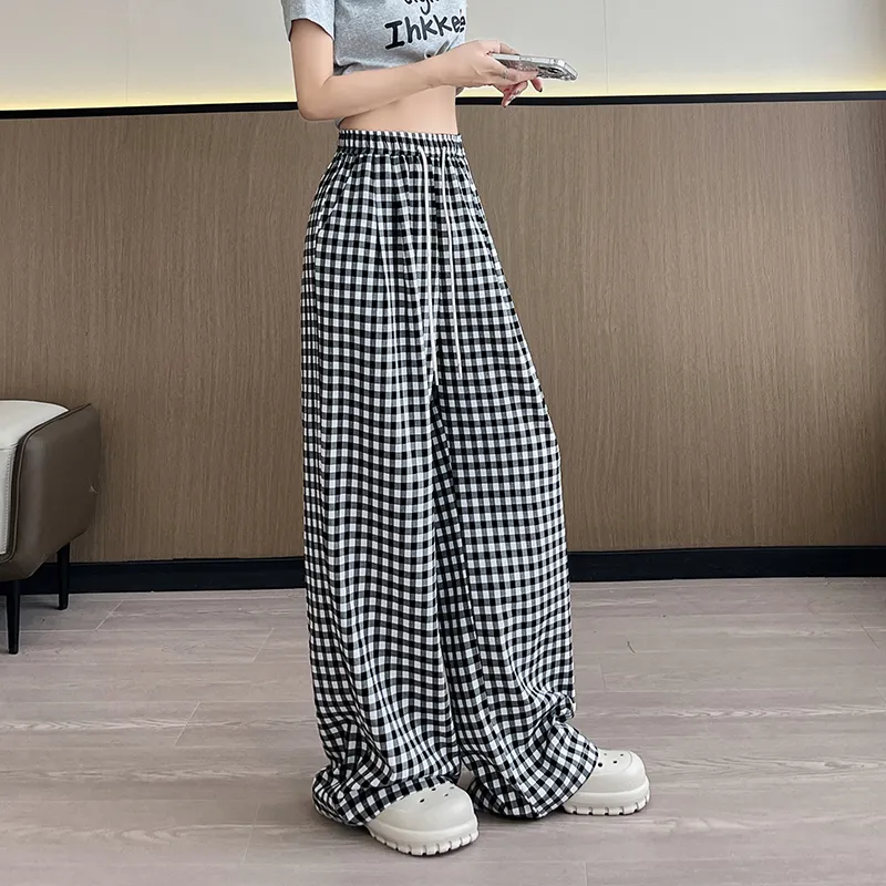 Si Bei'er Casual Pants Women's Black White Plaid-6