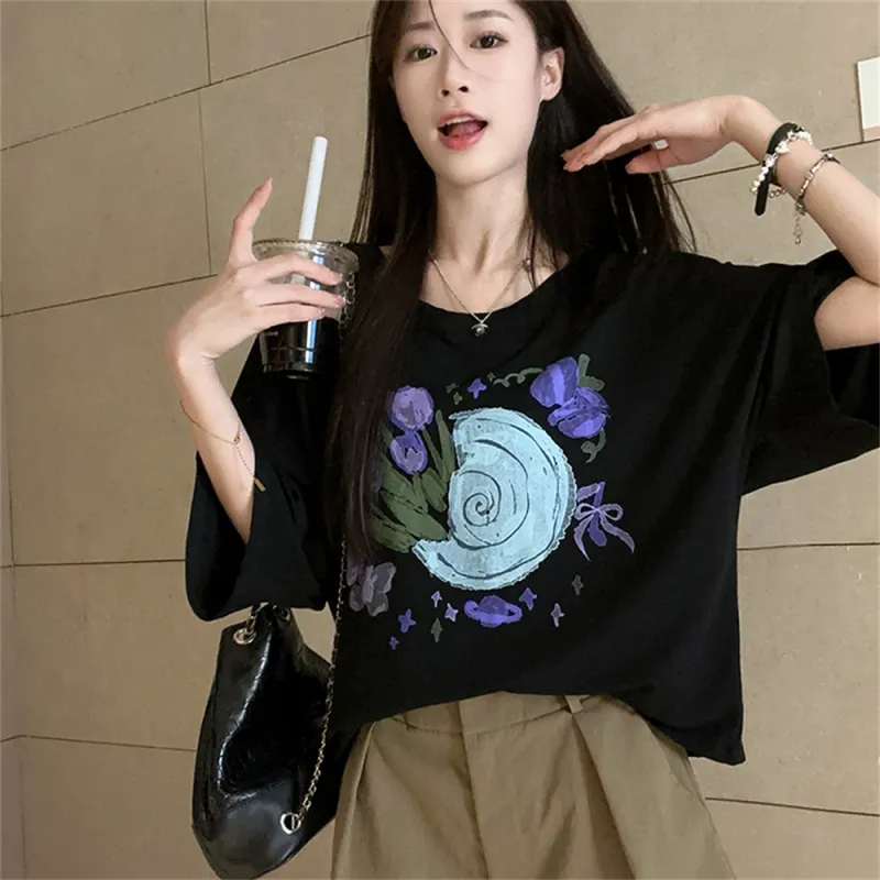 Si Bei'er Drop Shoulder Sleeve T Shirt Women's-4