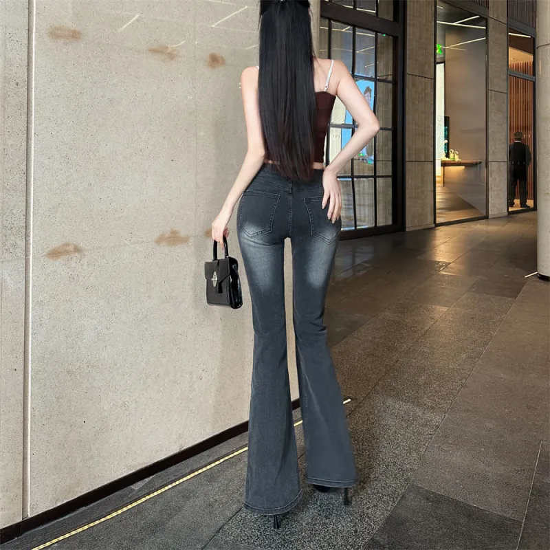 Si Bei'er Jeans Women's Black Gray-0