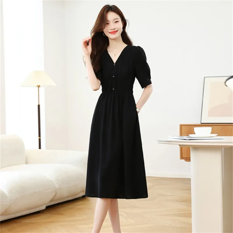 Si Bei'er Short Sleeved Dress Women's Black-2