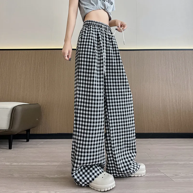 Si Bei'er Casual Pants Women's Black White Plaid-11