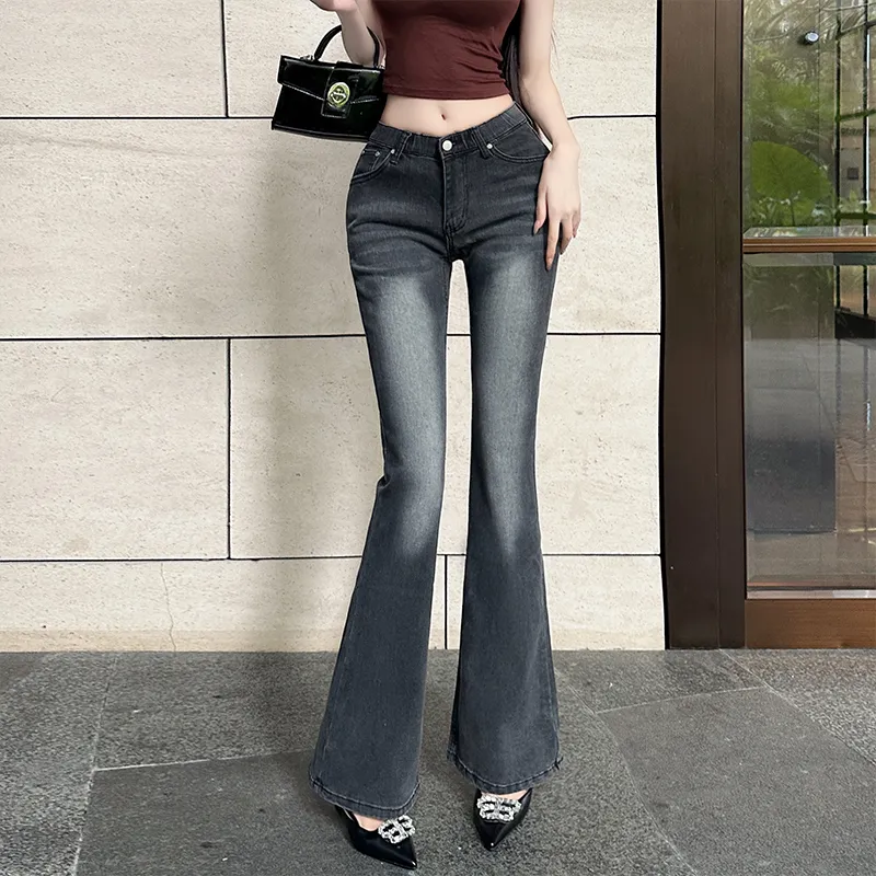 Si Bei'er Jeans Women's Black Gray-3