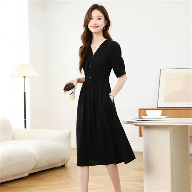 Si Bei'er Short Sleeved Dress Women's Black-4