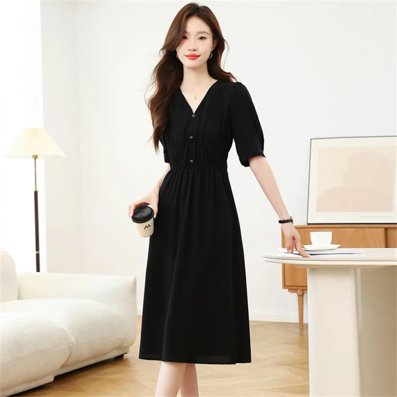 Si Bei'er Short Sleeved Dress Women's Black-6