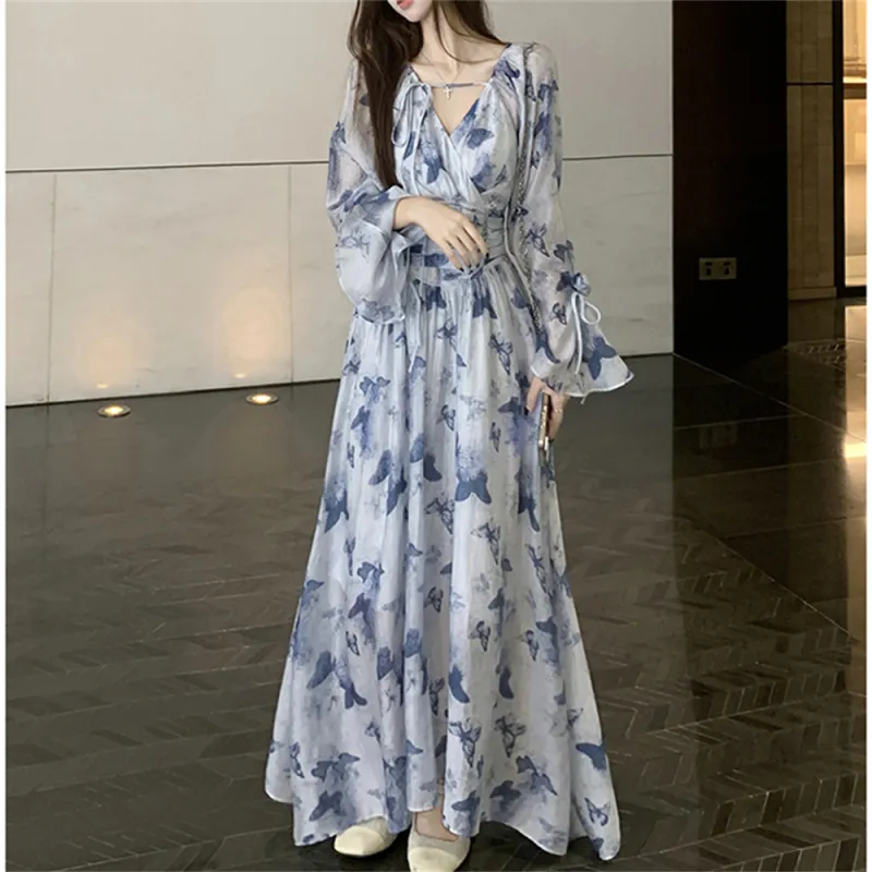 Si Bei'er Long-Sleeved Dresses Women's Blue-5
