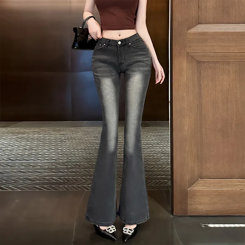 Si Bei'er Jeans Women's Black Gray-4