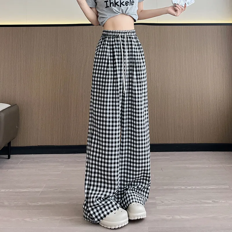 Si Bei'er Casual Pants Women's Black White Plaid-5