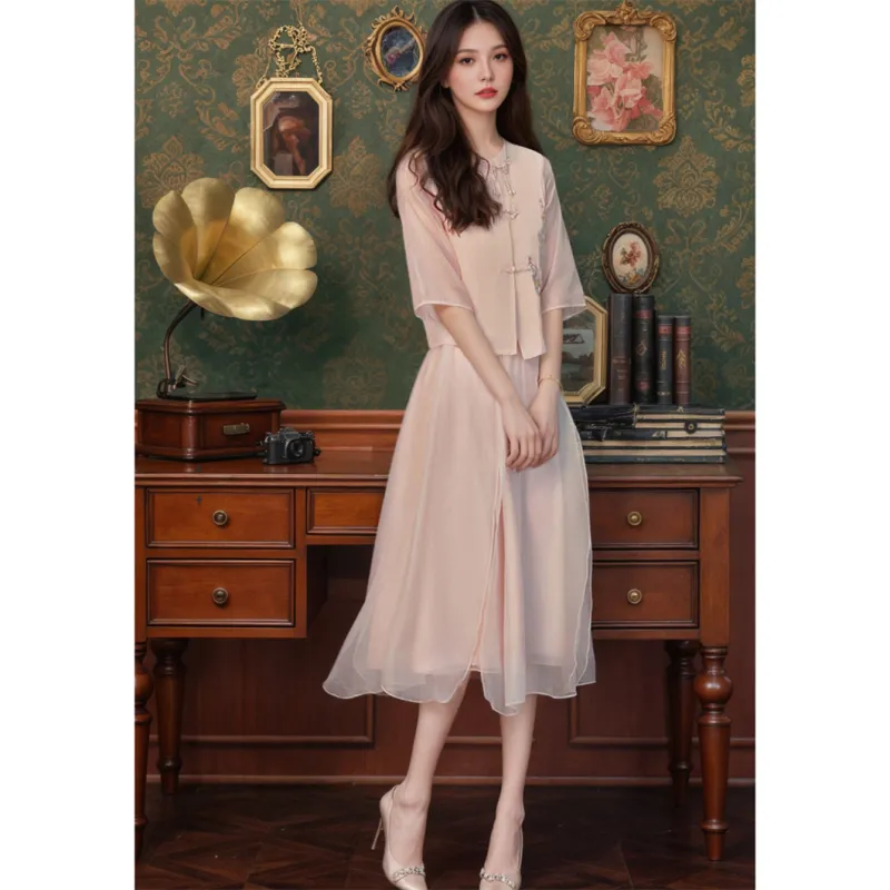 Si Bei'er Short Sleeved Dress Women's Pink-1