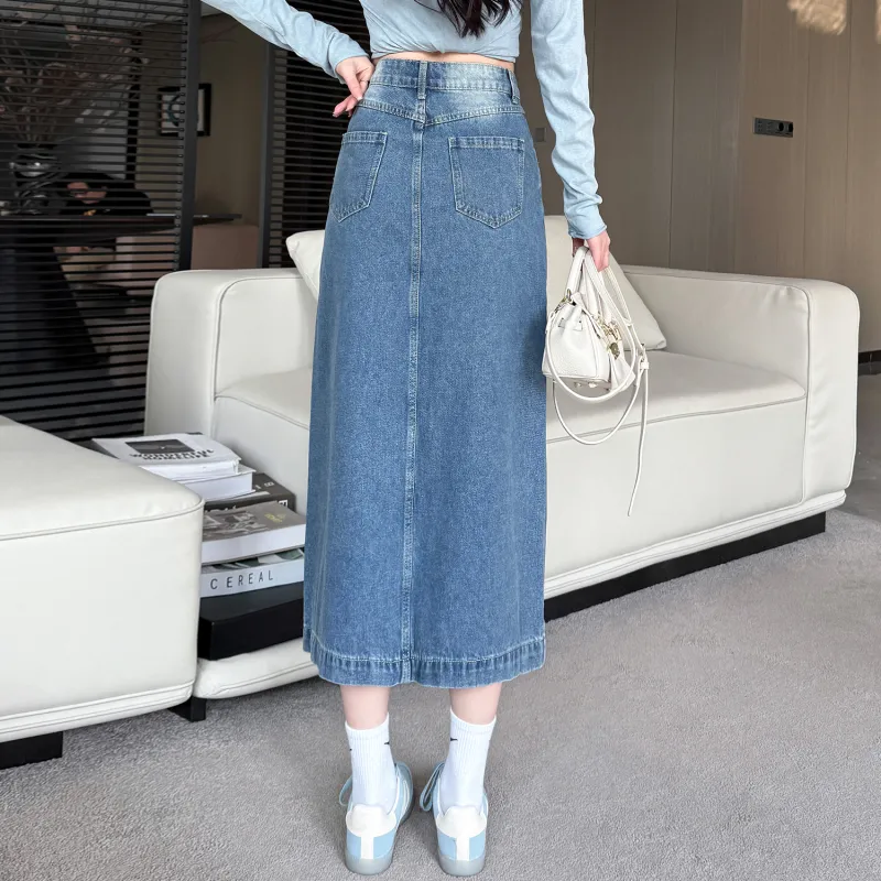 Si Bei'er Denim Long Skirt Women's Light Blue-1