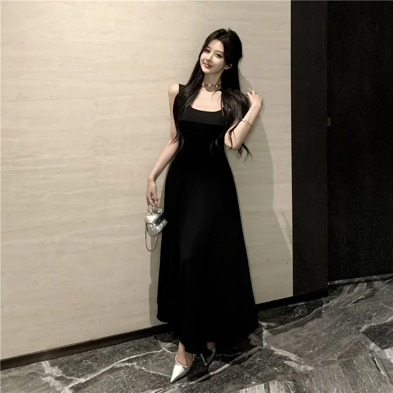 Si Bei'er Slip Dresses Women's Black-5