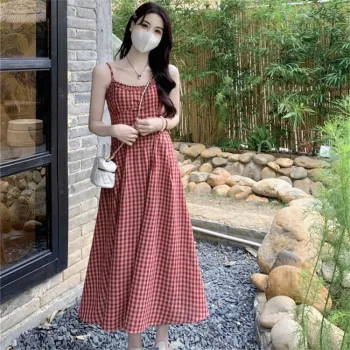 Si Bei'er Slip Dresses Women's Plaid Dress