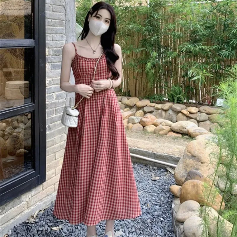 Si Bei'er Slip Dresses Women's Plaid Dress-0
